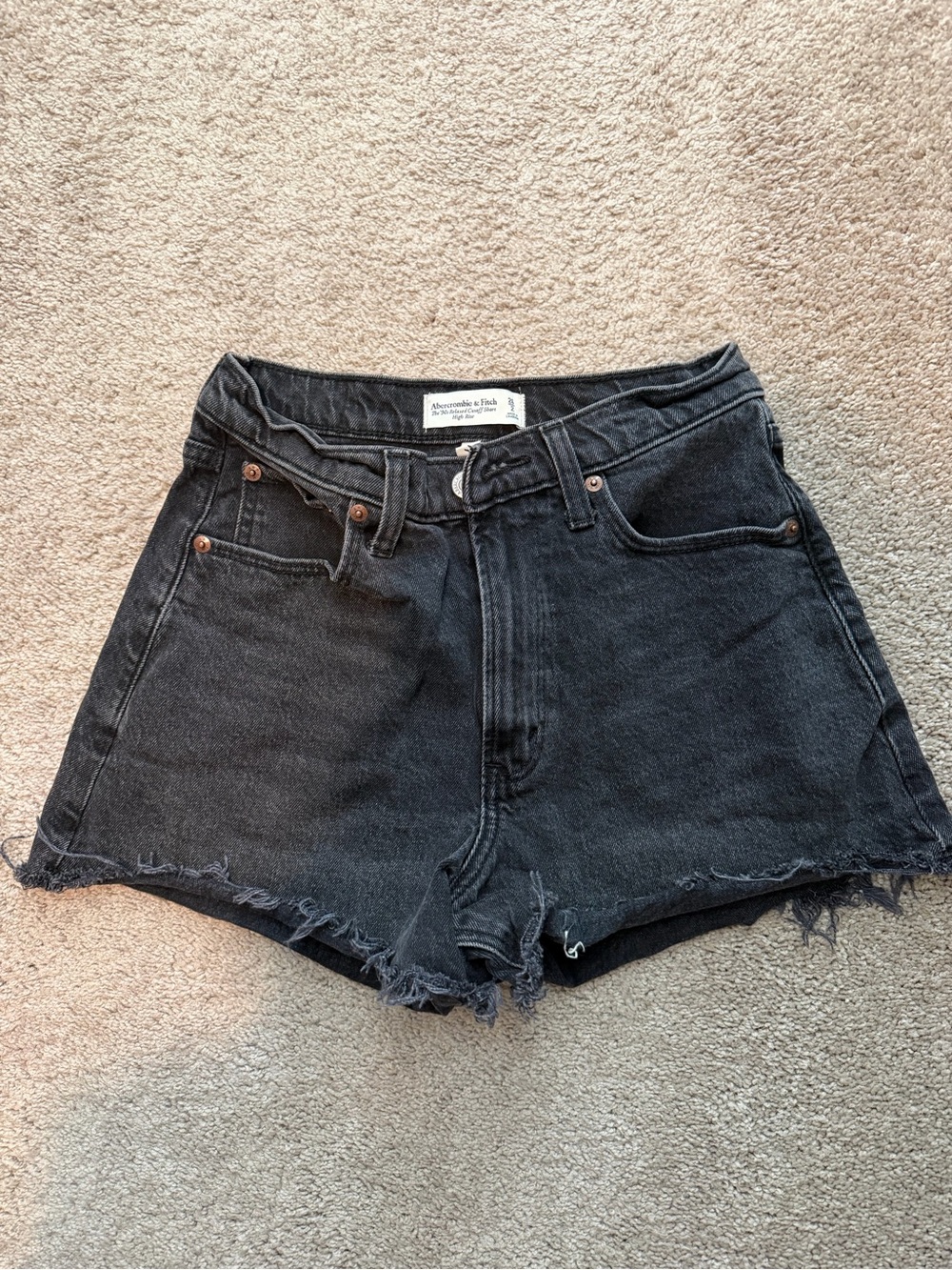 Abercrombie & Fitch Black Frayed High-Waist Denim Shorts - Curve Love